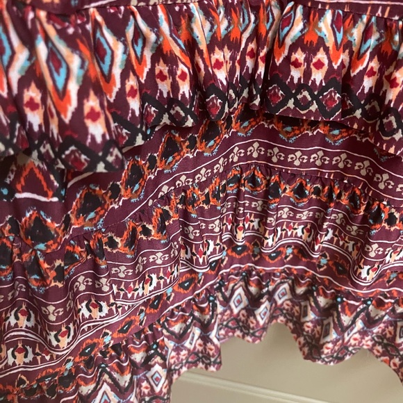Knit, Aztec print maxi skirt with ruffle detail at bottom. - Picture 2 of 2